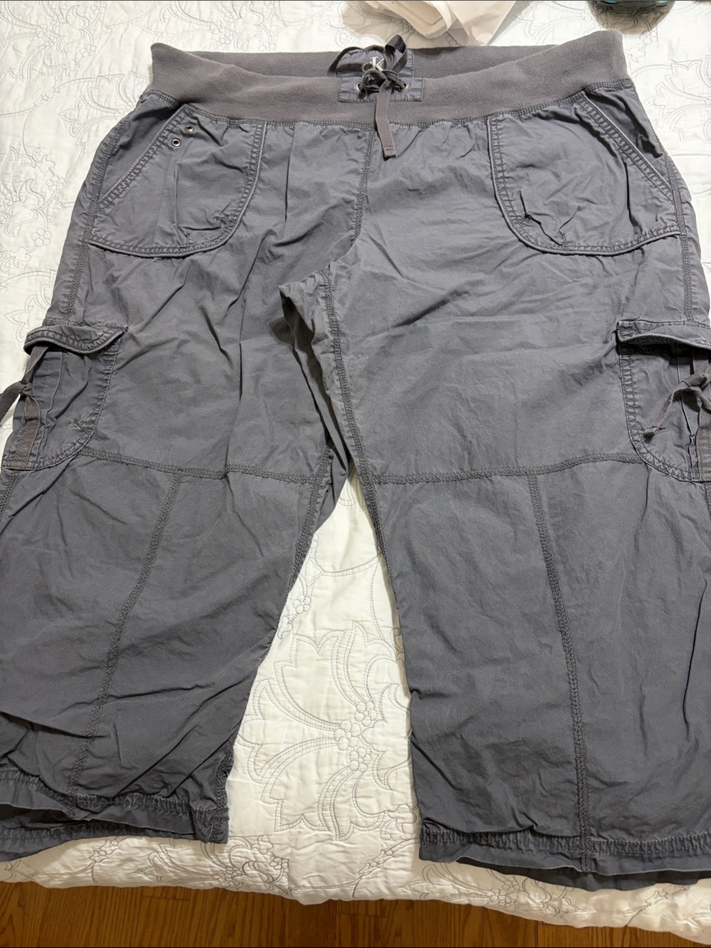 CalKlein PreOwned Charcoal Grey Cotton Utility Cargo Capri Pants Size XXL 2XL